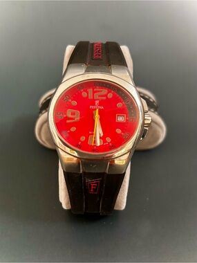 FESTINA Men's Red Dial Sports watch with Black rubber sports Strap